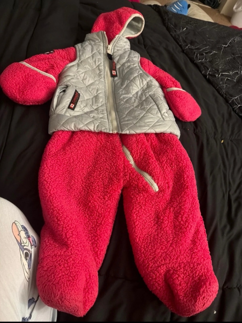 Unbranded Pink Sherpa Coverall with Quilted Gray Hooded Vest